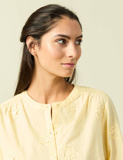 Chemise en coton manches 3/4 jaune clair femme