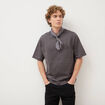 T-shirt droit en coton col ras du cou gris fonc&eacute; homme