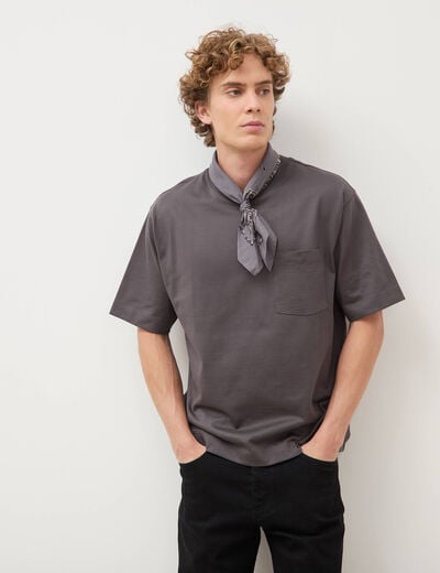 T-shirt droit en coton col ras du cou gris fonc&eacute; homme