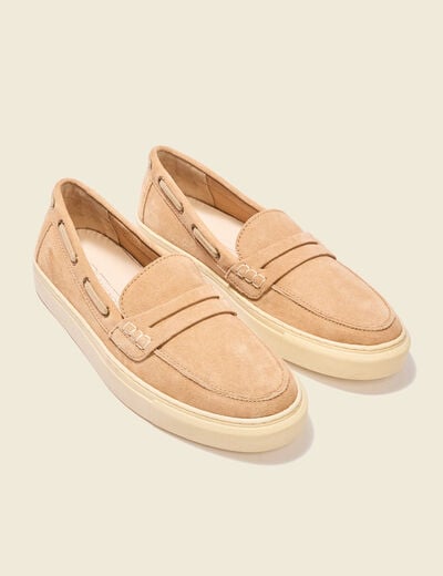 Mocassins bateau en cuir creme homme