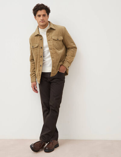 Surchemise droite en velours doubl&eacute;e vert kaki homme