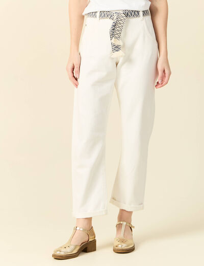 Jeans boyfriend ceinturé denim blanc femme