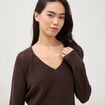 Pull droit col v manches longues marron femme