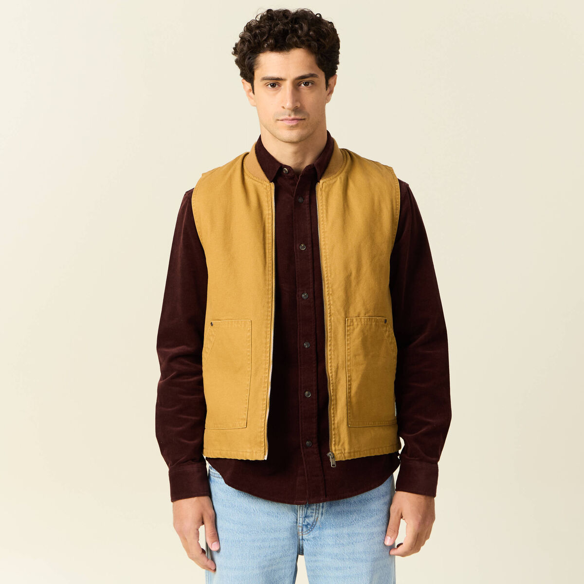 Blouson sans manches col teddy camel homme