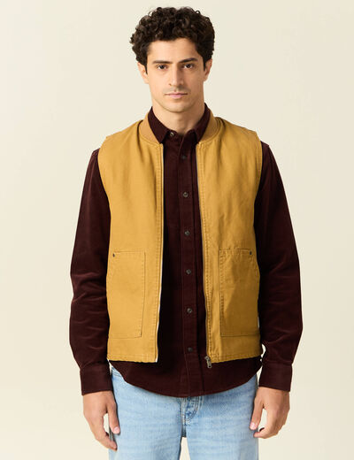 Blouson sans manches col teddy camel homme