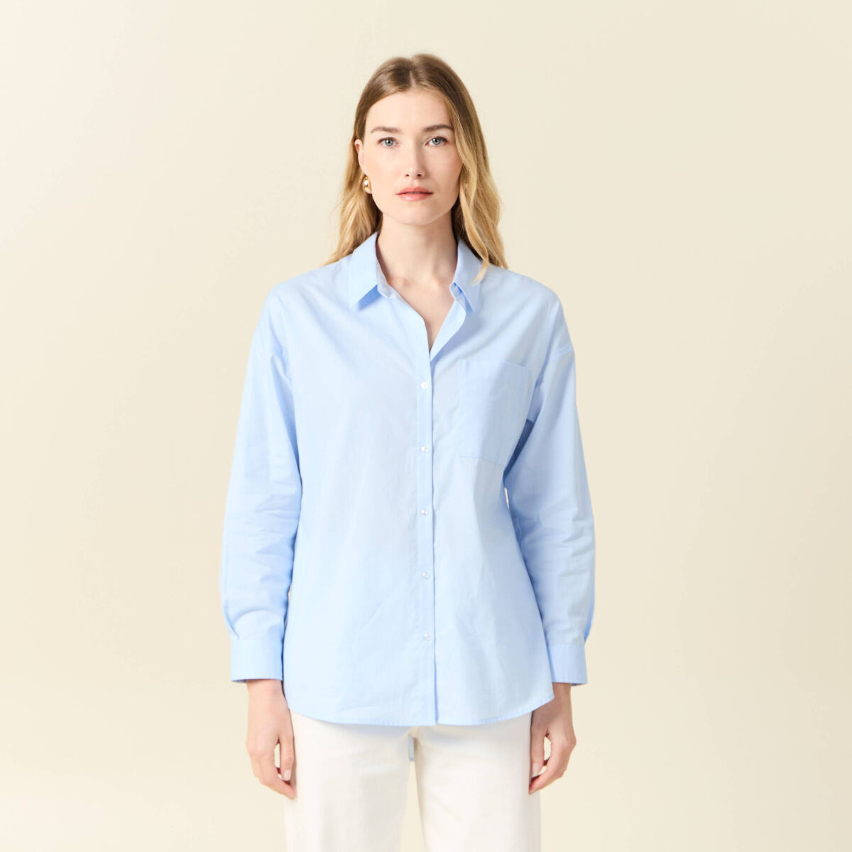Chemise manches longues bleu ciel femme