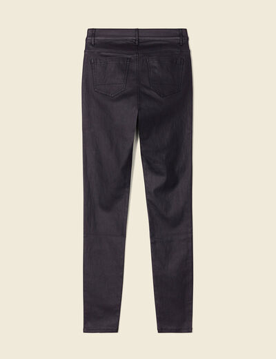 Tregging skinny denim noir enduit femme