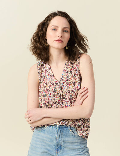 Blouse sans manches creme femme