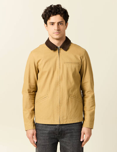 Veste zippée col velours camel homme