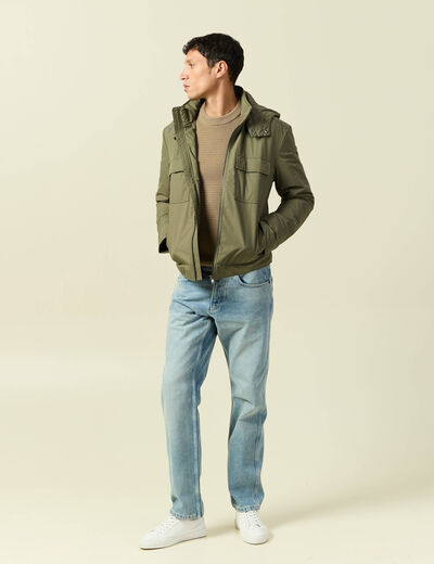 Blouson capuche doublure vert kaki homme