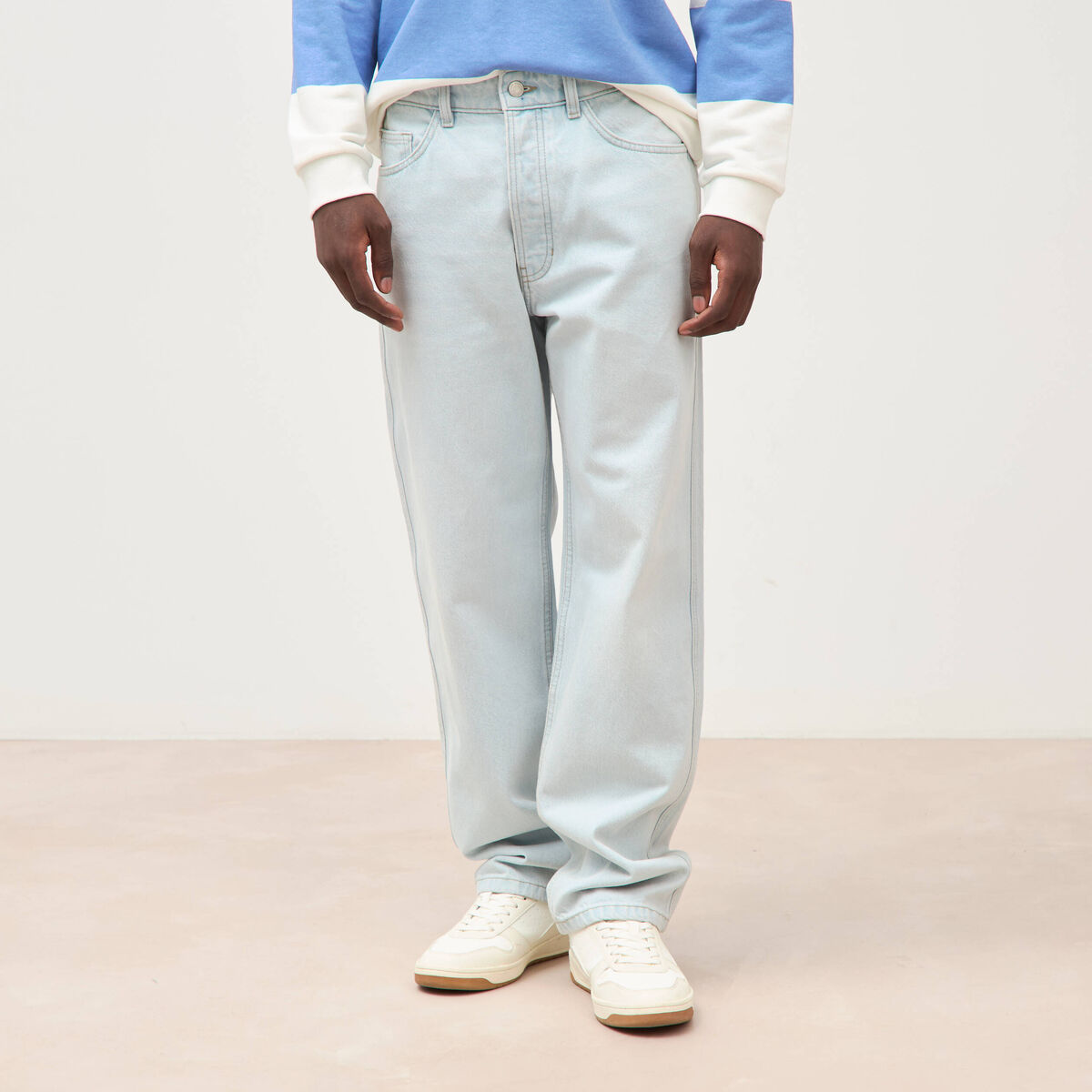 Jeans large longueur 32 en coton denim snow bleach homme