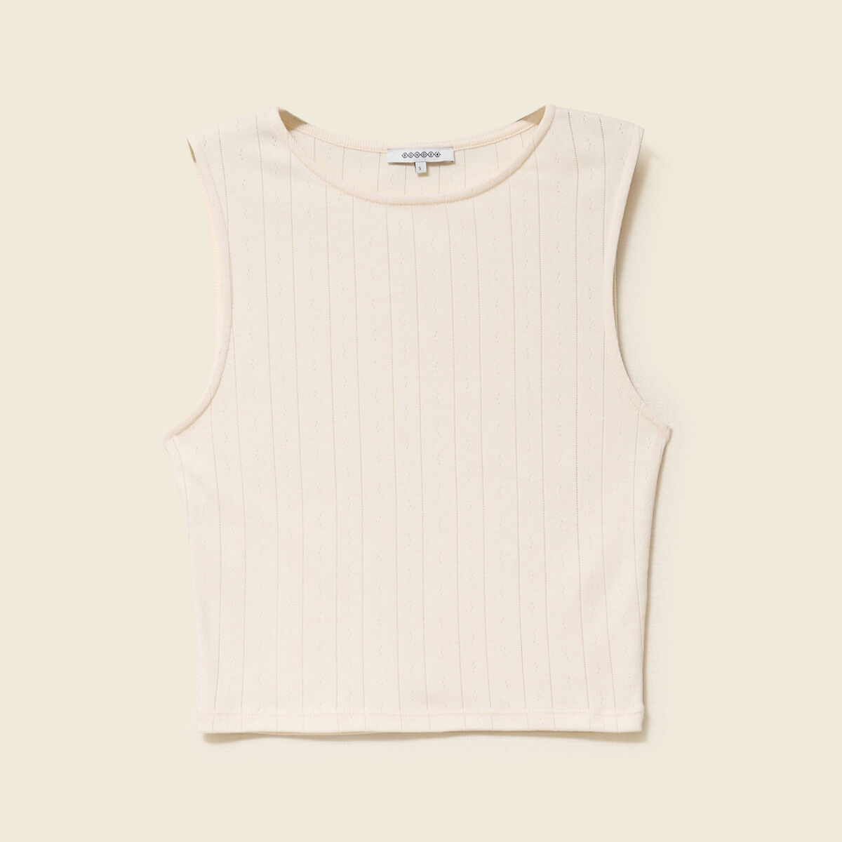 Débardeur cropped col rond en coton ivoire femme