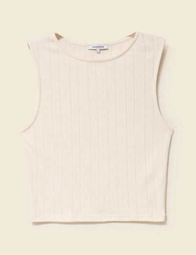 Débardeur cropped col rond en coton ivoire femme