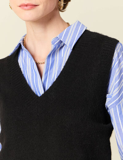 Pull sans manches col en V noir femme