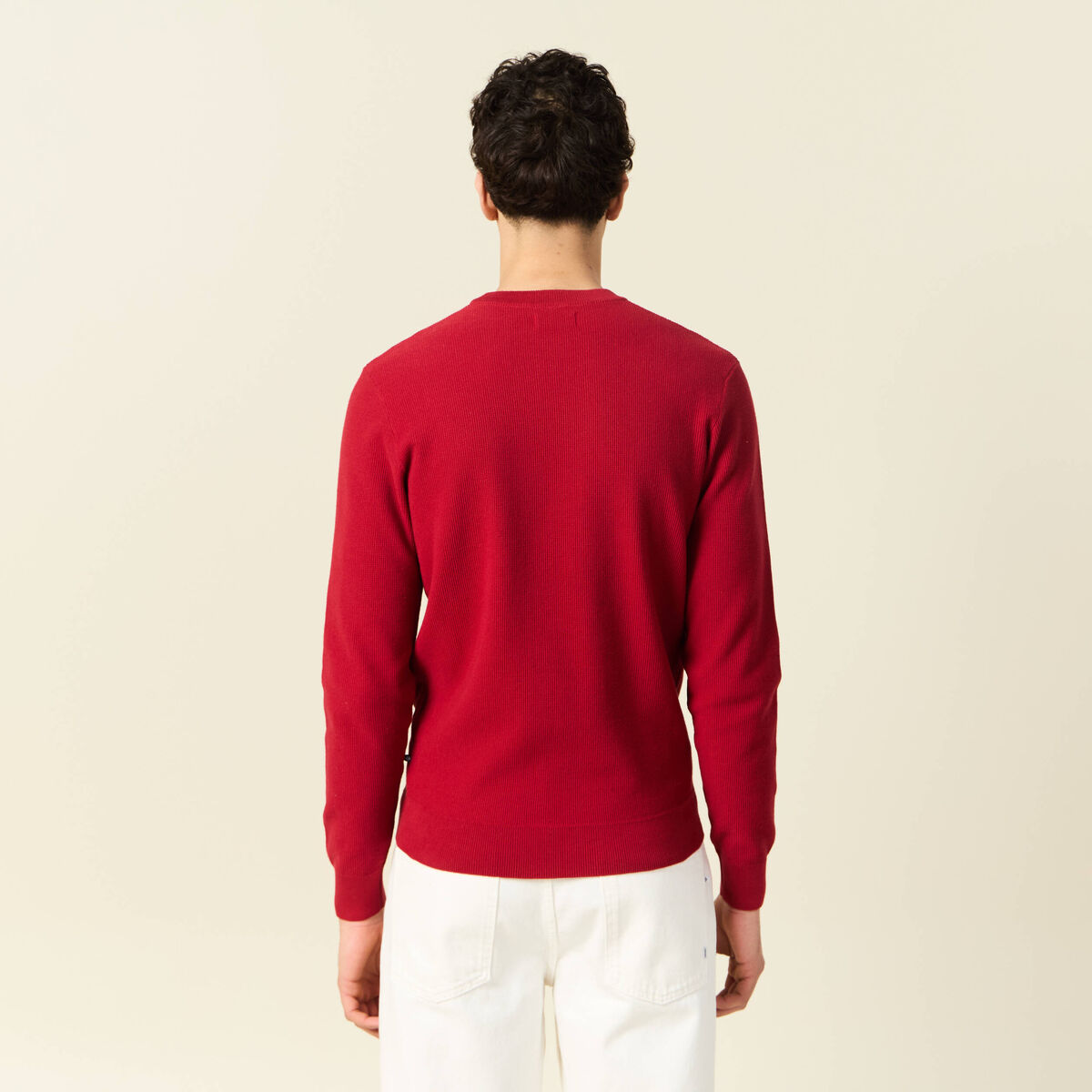 Pull fin col rond manches longues rouge fonc&eacute; homme
