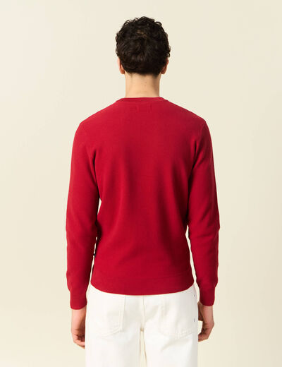 Pull fin col rond manches longues rouge fonc&eacute; homme