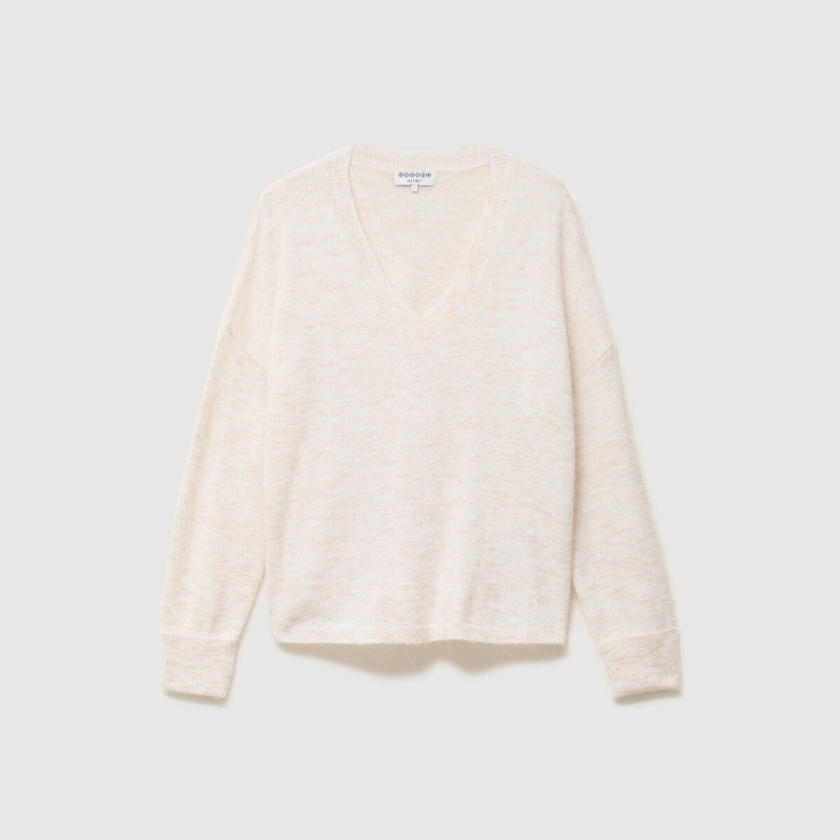 Pull droit col v manches longues creme femme