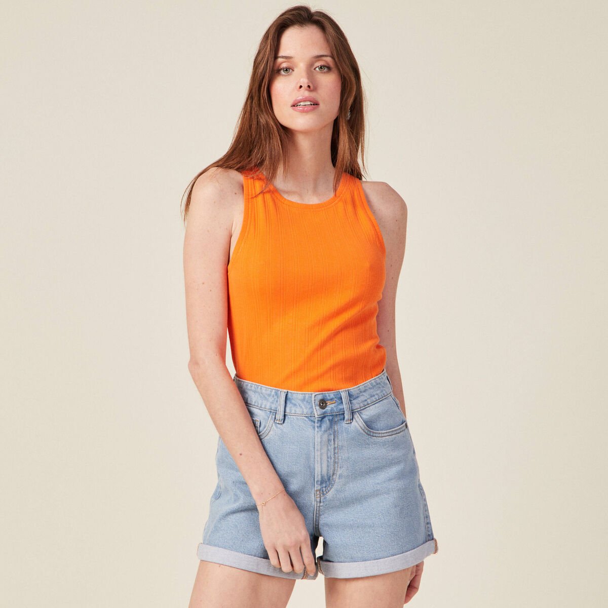 Débardeur bretelles larges orange femme