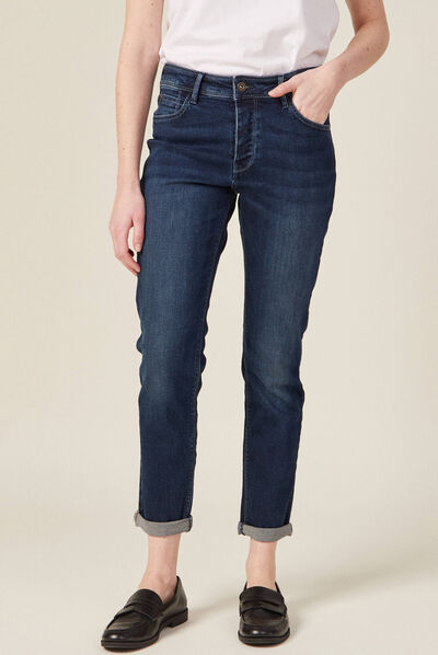 Jeans girlfriend taille haute denim dirty femme