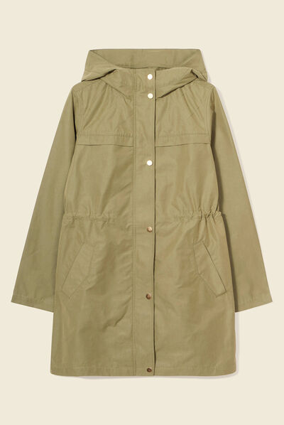 Parka à capuche déperlante vert kaki femme