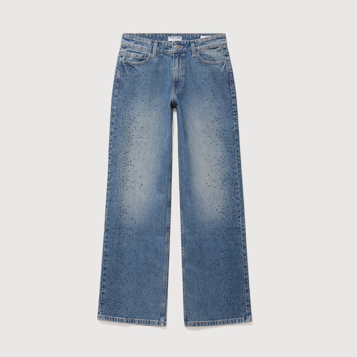 Jeans wide leg strass taille standard bleu femme