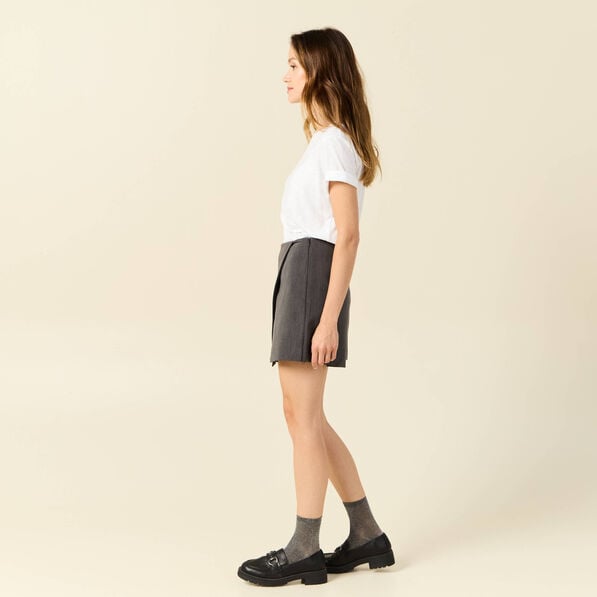 jupe short taille haute gris femme Jupe-short taille haute gris femme
