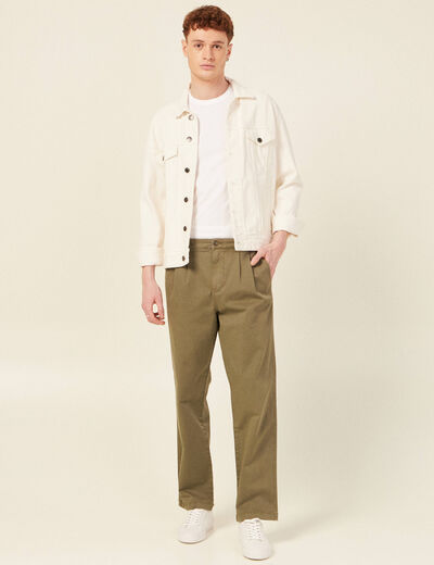 Pantalon chino large vert kaki homme
