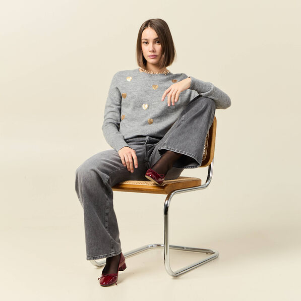 pull manches longues sequins gris clair femme Pull manches longues sequins gris clair femme