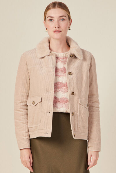 Blouson droit velours côtelé beige femme