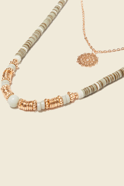 Collier avec pendentif vert kaki femme