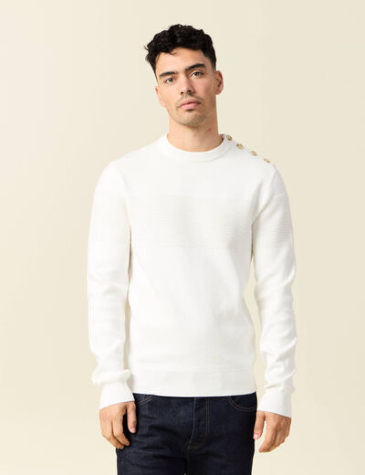 Pull manches longues col rond ecru homme