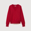 Pull droit col v manches longues rouge femme