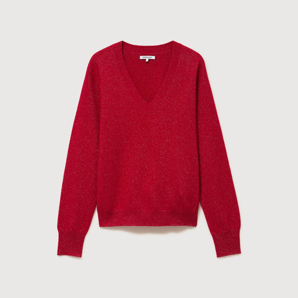 Pull droit col v manches longues rouge femme