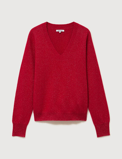 Pull droit col v manches longues rouge femme