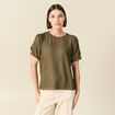 T-shirt manches courtes brillant vert kaki femme