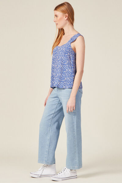 Blouse bretelles larges bleu femme