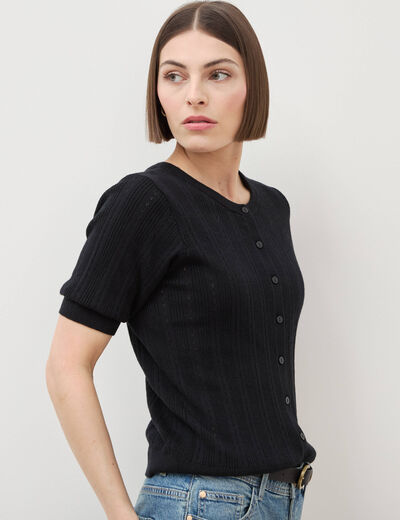 Gilet manches coude col rond noir femme