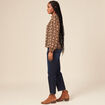Blouse cintr&eacute;e manches longues col rond camel femme