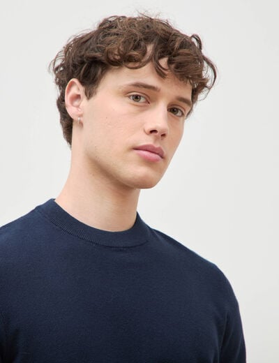 Pull manches longues col rond bleu marine homme
