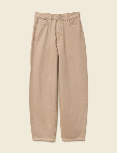 Jeans slouchy taille haute en coton beige femme