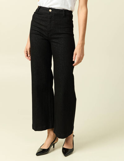 Jeans large taille haute denim noir femme