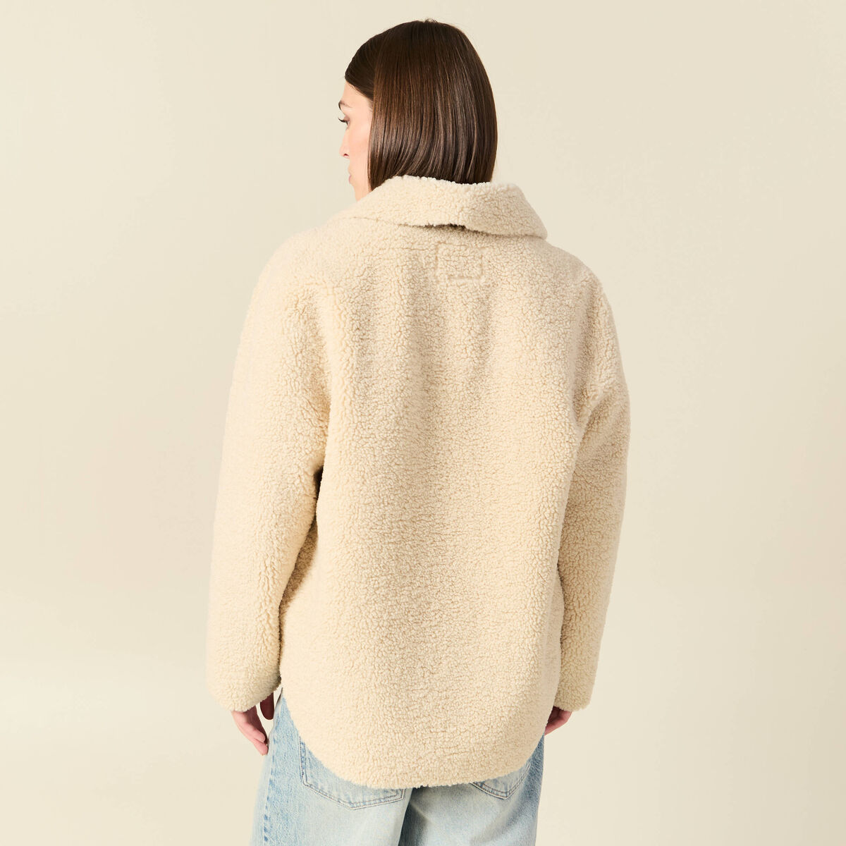 Manteau surchemise droit creme femme