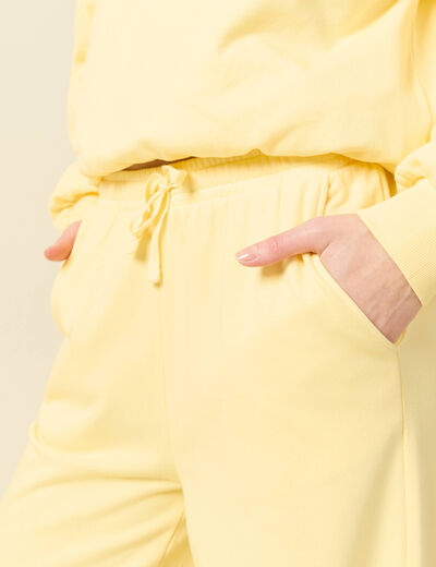 Pantalon large taille haute fluide jaune pastel femme