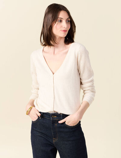 Gilet manches longues boutonné creme femme
