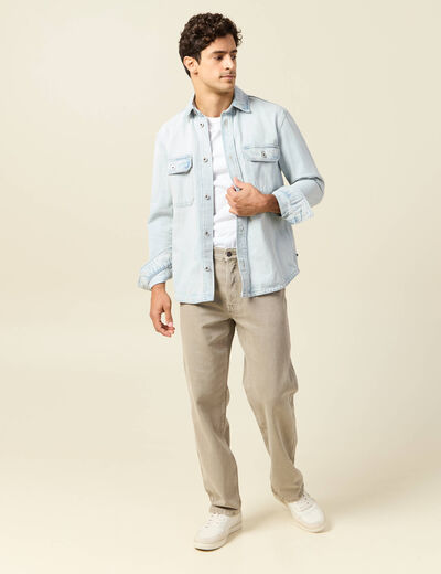 Jeans large longueur 32 en coton denim beige homme