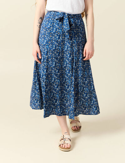Jupe longue évasée bleu femme