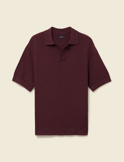 Polo ample col cubain manches courtes prune homme