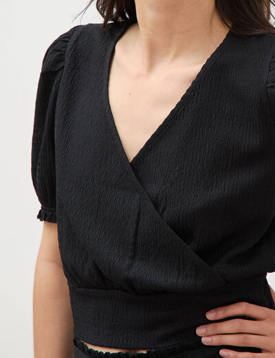 Blouse cropped manches courtes noir femme