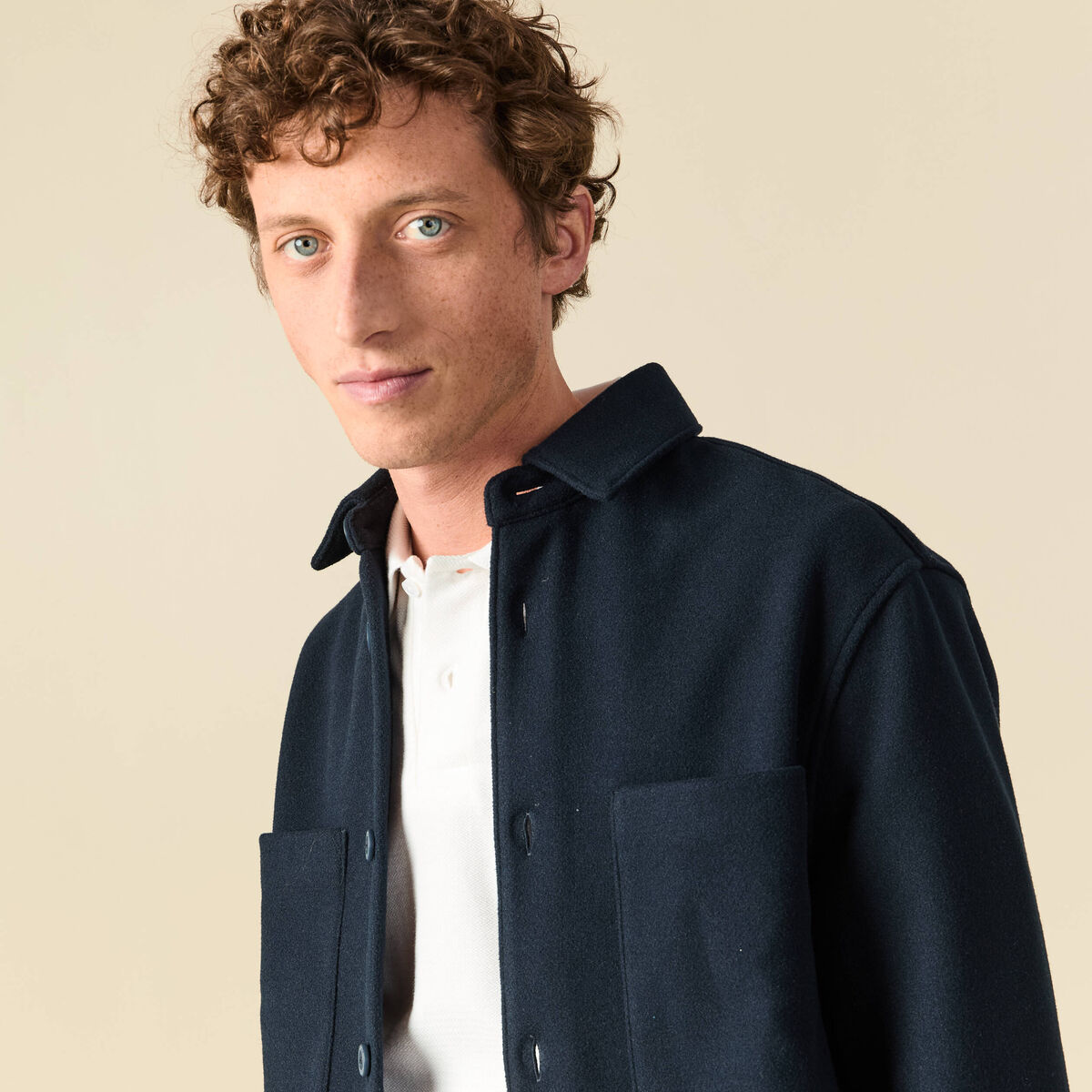 Surchemise oversize col classique bleu marine homme