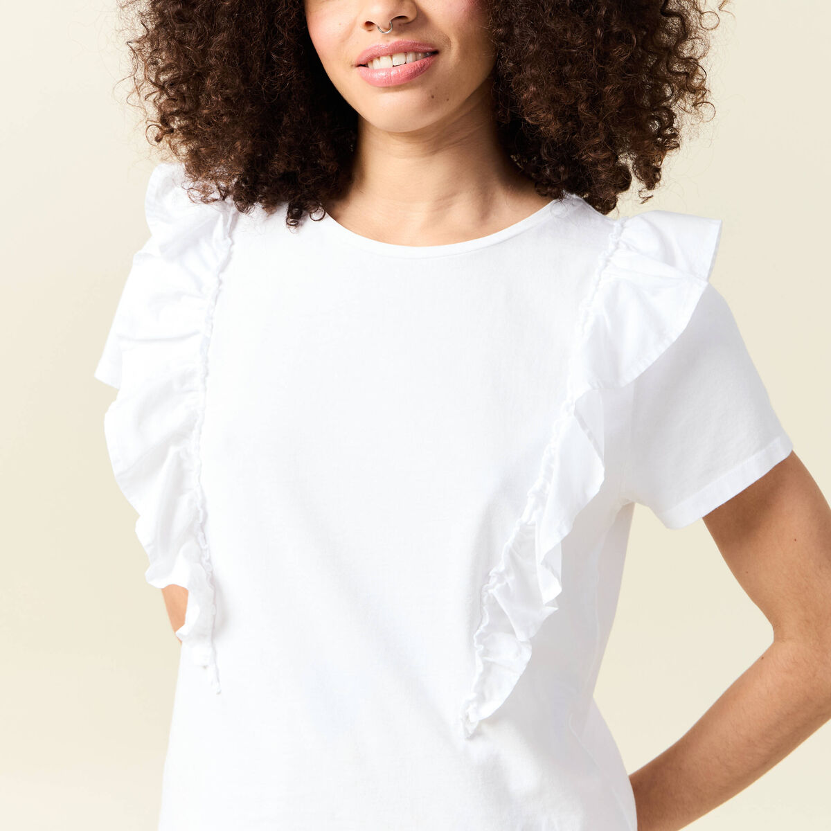 T-shirt en coton manches courtes blanc femme